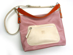 Makoto tote with cross body shoulder strap dusty Pink with Orange pop